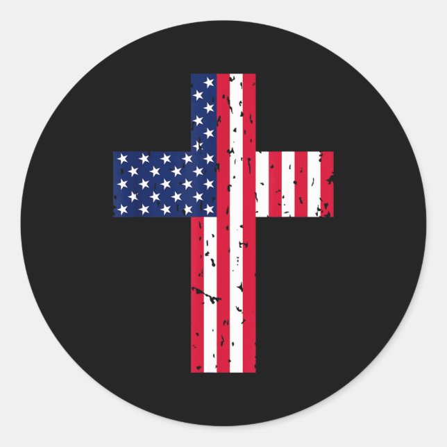 Adesivo Redondo Cross Usa Flag Christian Religious Us America Fait (Frente)