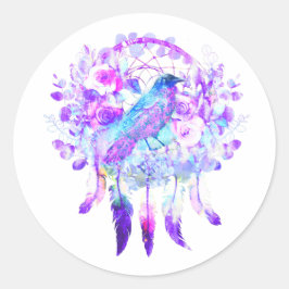 Adesivo Redondo Crow Dreamcatcher Blue Purple Floral