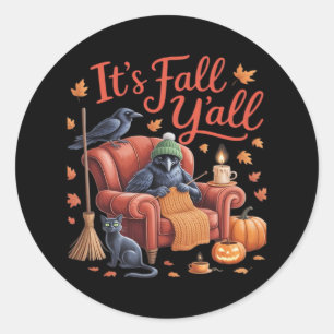 Adesivo Redondo Crow's Fall Y'all Pumpkins Fall Autumn Hallowee