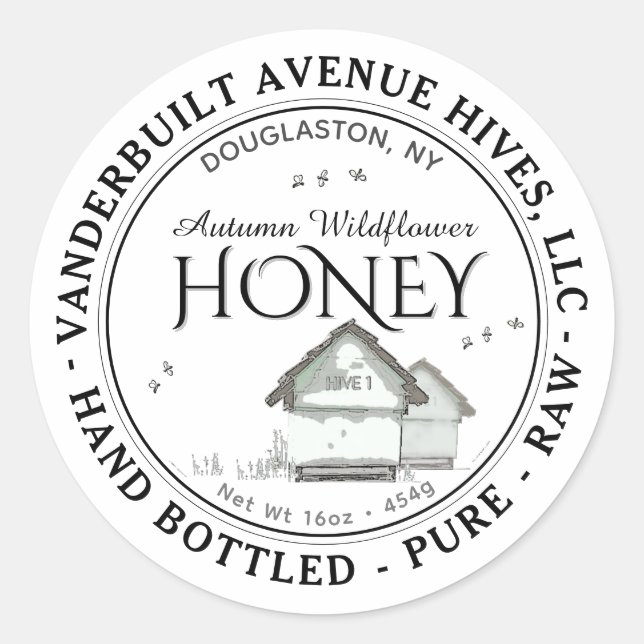 Adesivo Redondo Cru de Autumn Selvagem Mel Colhe Pequenas Abelhas (Frente)