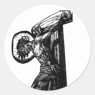 Adesivo Redondo Crucificação Da Ilustração Cristo Preta E Bran