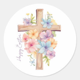 Adesivo Redondo Crucifixo de Páscoa Personalizado em Aquarela
