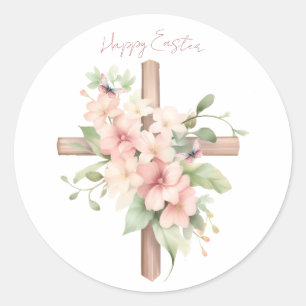 Adesivo Redondo Crucifixo de Páscoa Personalizado em Aquarela