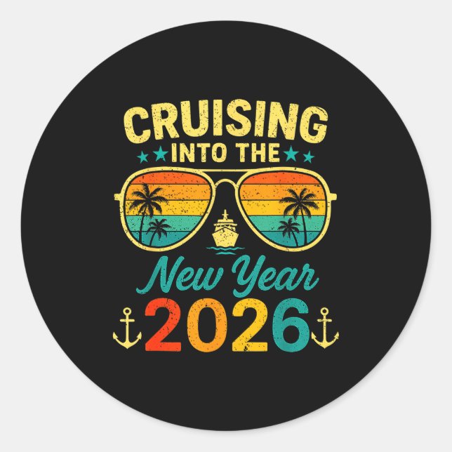 Adesivo Redondo Cruise Into New Year 2026 Bringing New Year Togeth (Frente)