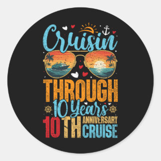 Adesivo Redondo Cruisin Through 10 Years 10th Wedding Anniversary 