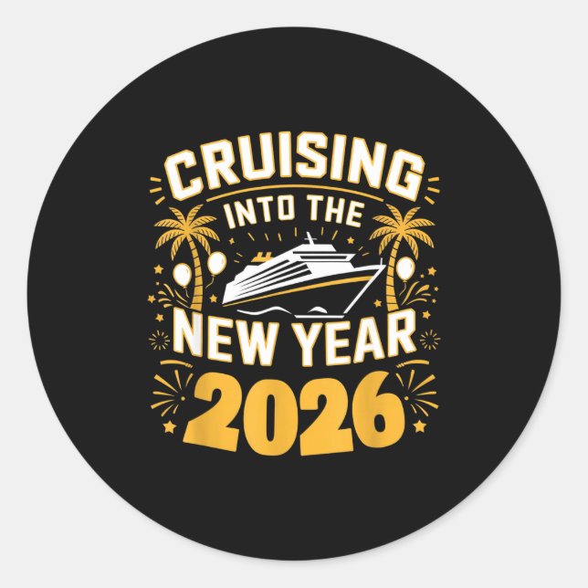 Adesivo Redondo Cruising Into 2026 New Years Eve Party Favors Fami (Frente)