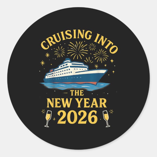 Adesivo Redondo Cruising Into 2026 New Years Eve Party Favors Fami (Frente)