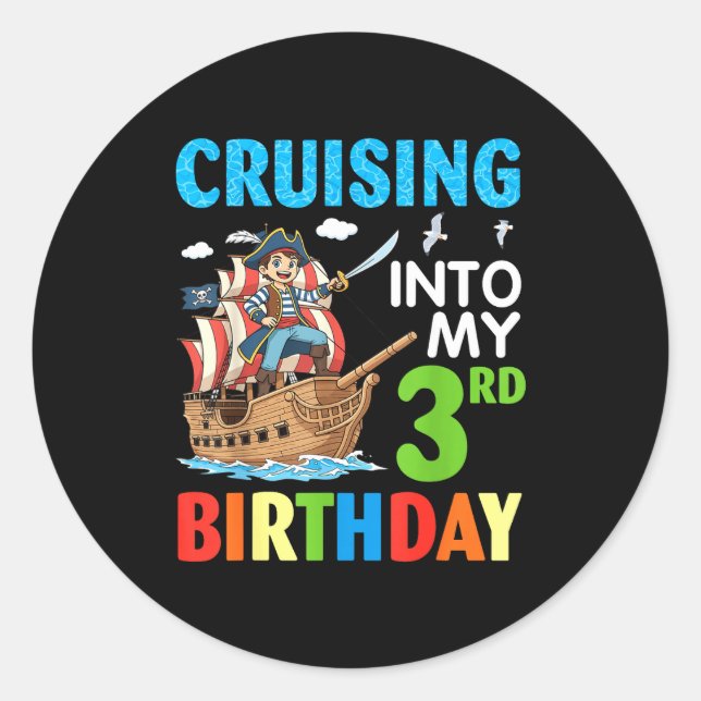 Adesivo Redondo Cruising Into My 3rd Birthday Rate Little Boy 3 Ye (Frente)