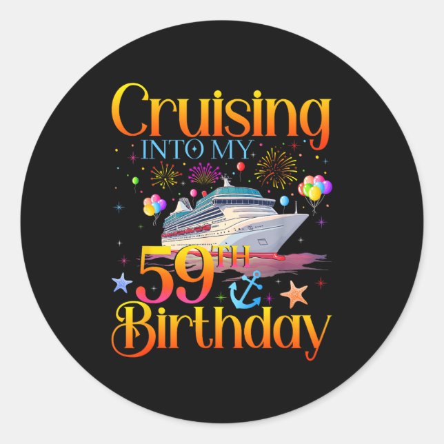 Adesivo Redondo Cruising Into My 59th Birthday Cruise 59 Year Old  (Frente)