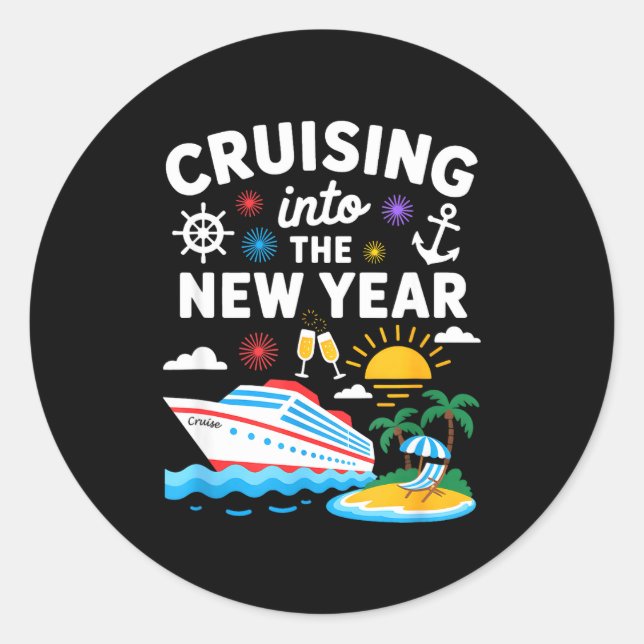 Adesivo Redondo Cruising Into New Year 2026 Match Family Vacation  (Frente)
