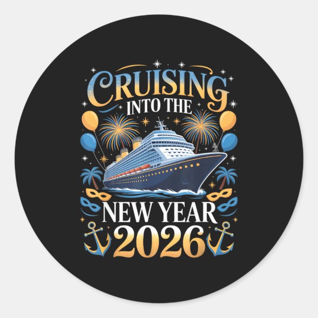 Adesivo Redondo Cruising Into The New Year 2026 Vacation Design  (Frente)
