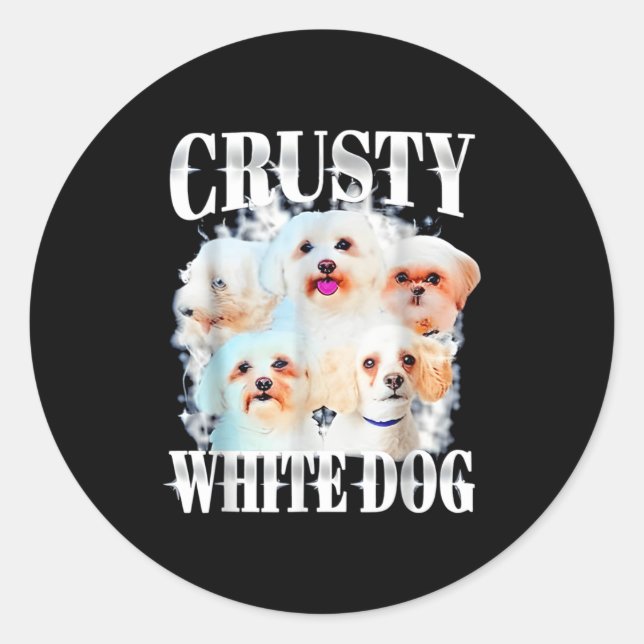 Adesivo Redondo Crusty White Dog Funny For Men Women  (Frente)