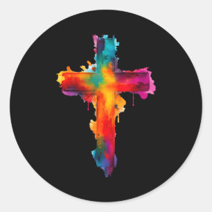 Adesivo Redondo Cruz Acredita Fé Religiosa Cristã Abençoada Gr