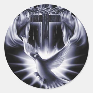 Adesivo Redondo Cruz branca com pomba