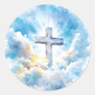 Adesivo Redondo Cruz Católica Nuvens Símbolo Cristão Religioso