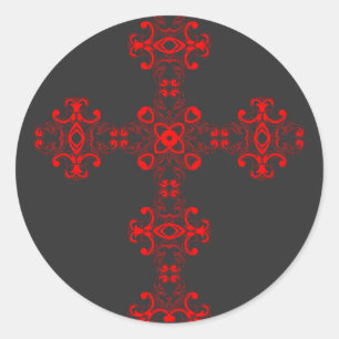 Adesivo Redondo Cruz com ornamento vermelho