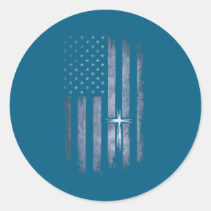 Adesivo Redondo Cruz Cristã Bandeira Americana Grunge