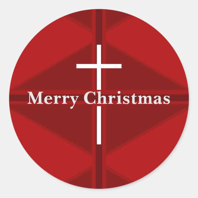 Adesivo Redondo Cruz Cristã do Natal Vermelho (Frente)