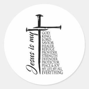 Adesivo Redondo Cruz Cristão Cristo Jesus É Meu Deus Rei Senhor A