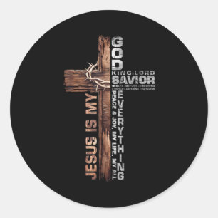 Adesivo Redondo Cruz Cristãos Jesus É Meu Deus Rei Senhor Salvador