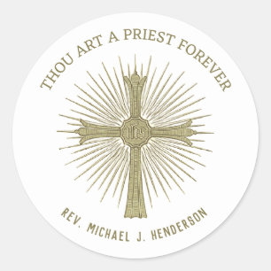 Adesivo Redondo Cruz da Ordenação do Padre Católico