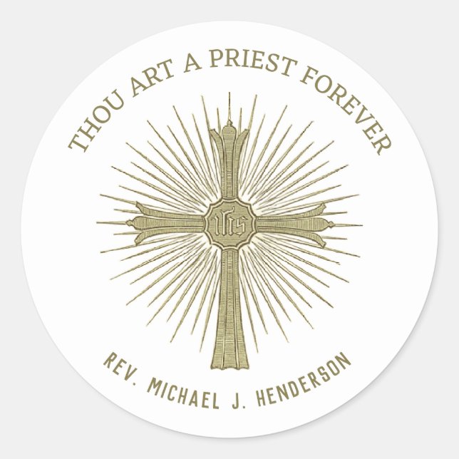 Adesivo Redondo Cruz da Ordenação do Padre Católico (Frente)