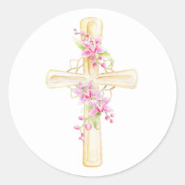 Adesivo Redondo Cruz de aquarela de orquídea
