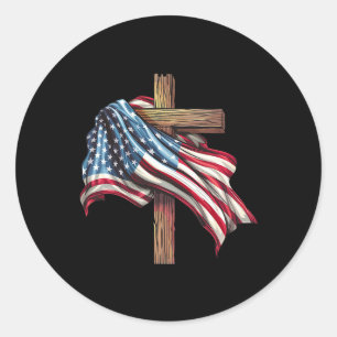 Adesivo Redondo Cruz De Bandeira Americana Para Cristãos Patriótic
