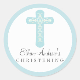 Adesivo Redondo Cruz de Celebração Religiosa Azul Doce