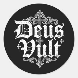 Adesivo Redondo Cruz de Cruzado Deus Vult Estilo de Tatuagem Crist