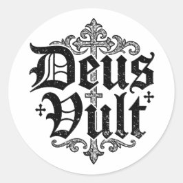Adesivo Redondo Cruz de Cruzado Deus Vult Estilo de Tatuagem Crist