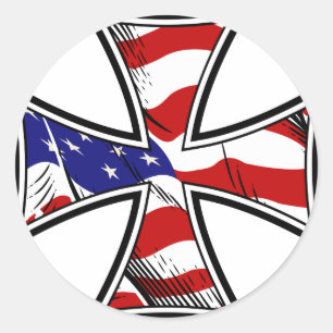 Adesivo Redondo Cruz de Ferro com Bandeira Americana