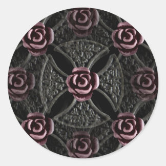Adesivo Redondo Cruz de ferro gótica medieval com rosa
