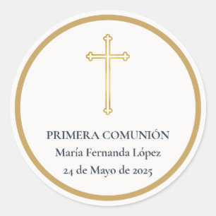 Adesivo Redondo Cruz de Ouro da Primeira Comunhão