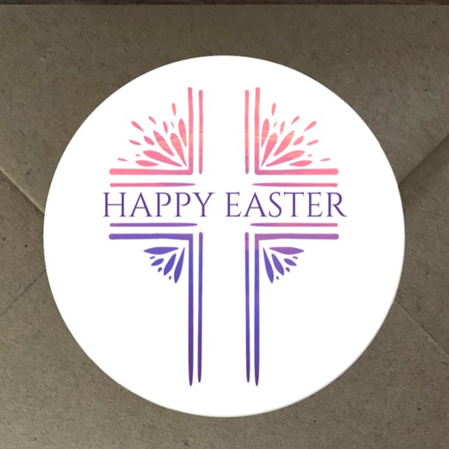 Adesivo Redondo Cruz de Páscoa Cristã Personalizada Moderna do fel (Decorate Easter cards and gifts with these beautiful unique  Christian cross Happy Easter stickers
)