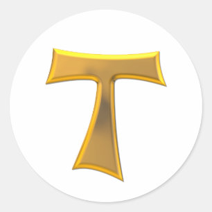 Adesivo Redondo Cruz de tau Franciscan do olhar 3-D dourado