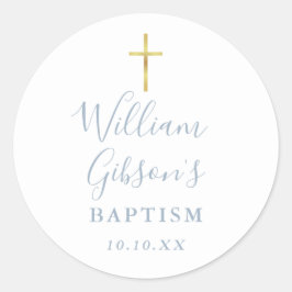 Adesivo Redondo Cruz Dourada Batismo Cristo Azul Poeira