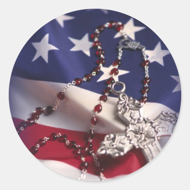 Adesivo Redondo Cruz e Bandeira do Dia dos Veteranos (Frente)