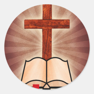 Adesivo Redondo Cruz E Bíblia