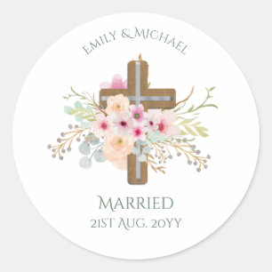 Adesivo Redondo Cruz Floral Personalizada de Casamento ou Anivers