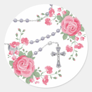 Adesivo Redondo Cruz Floral Santa Rosária Rosa Religiosa