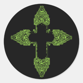 Adesivo Redondo Cruz Gótica Verde ornamentado
