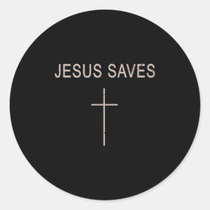 Adesivo Redondo Cruz Jesus Salva Fé Cristã Minimalista Religiosa