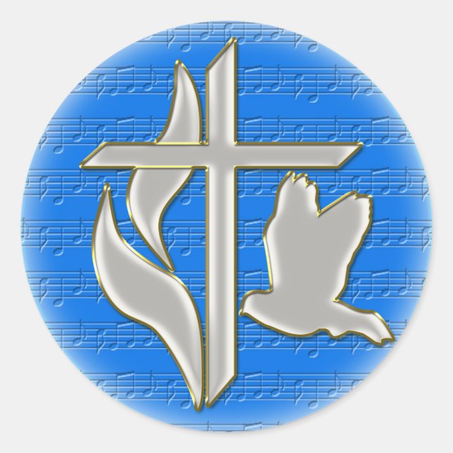 Adesivo Redondo Cruz metodista com pomba (Frente)