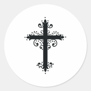Adesivo Redondo Cruz Ornamental Elegante Arte Fina do Patrimônio S