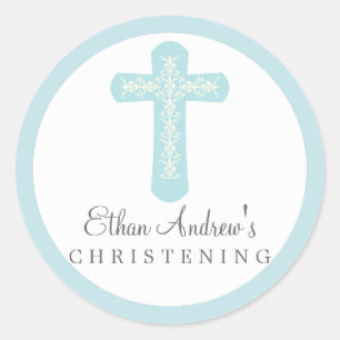 Adesivo Redondo Cruz religiosa azul doce da celebração
