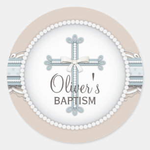 Adesivo Redondo Cruz religiosa bege da celebração dos azuis beb