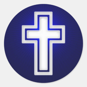 Adesivo Redondo Cruz Religiosa Branca   Cristão
