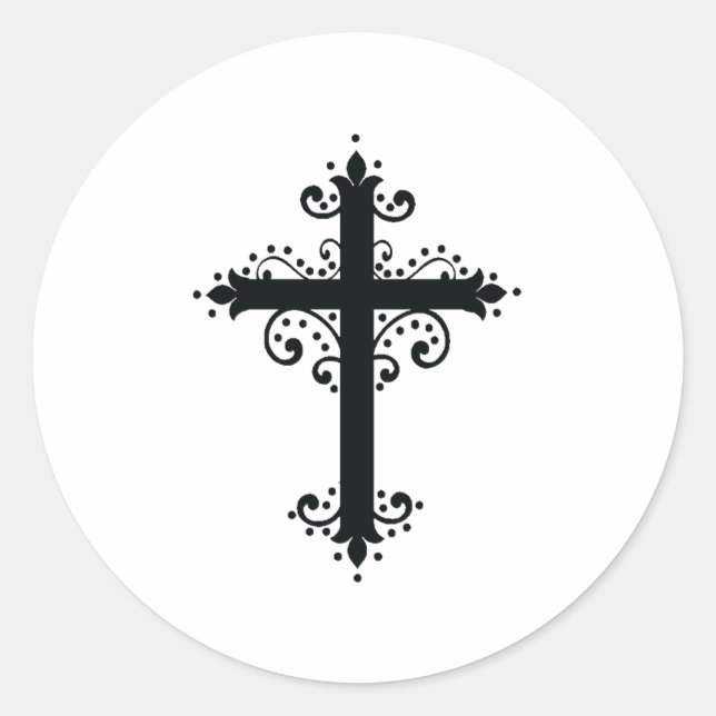 Adesivo Redondo Cruz Religiosa com um ornamento (Frente)