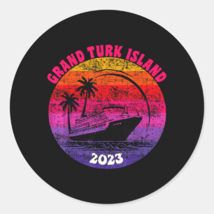 Adesivo Redondo Cruzeiro da Ilha Grand Turk 2023 Pôr do Sol Retro